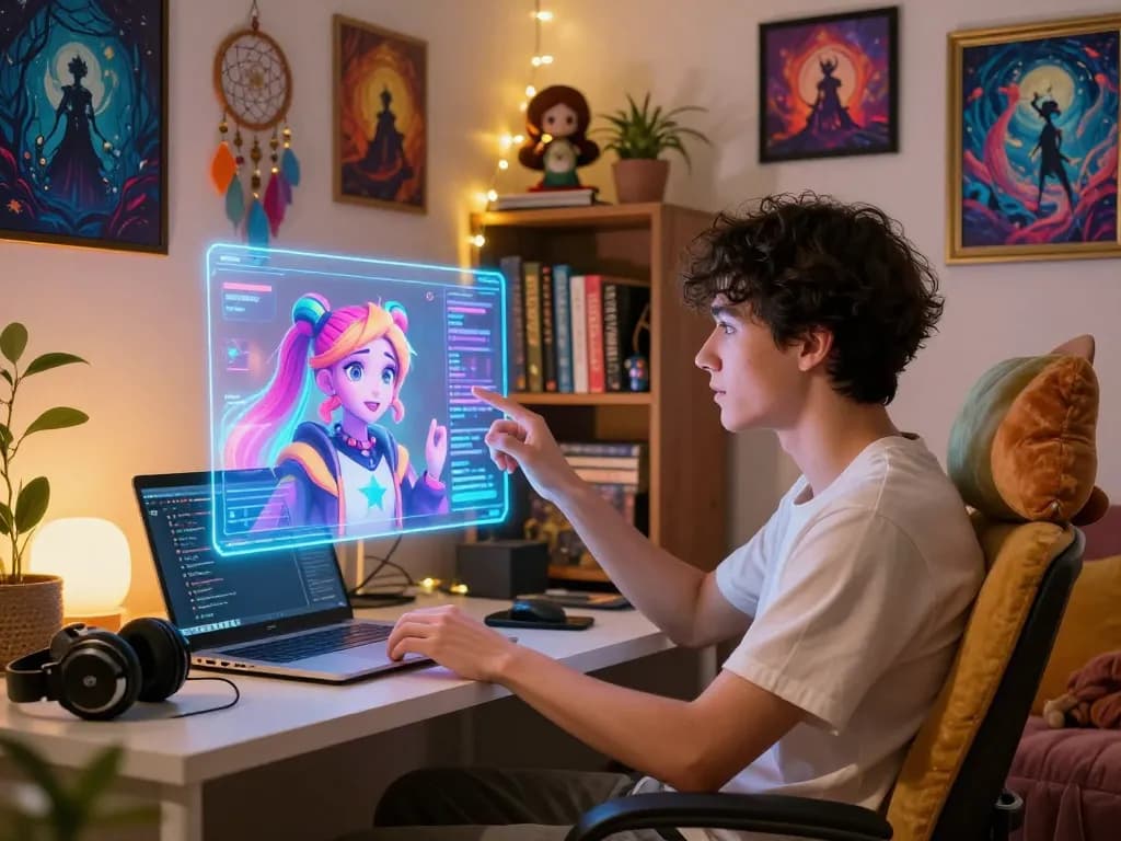 Immersive scene showcasing nsfw character ai interaction in a cozy setting with vibrant character avatar and creative decor.