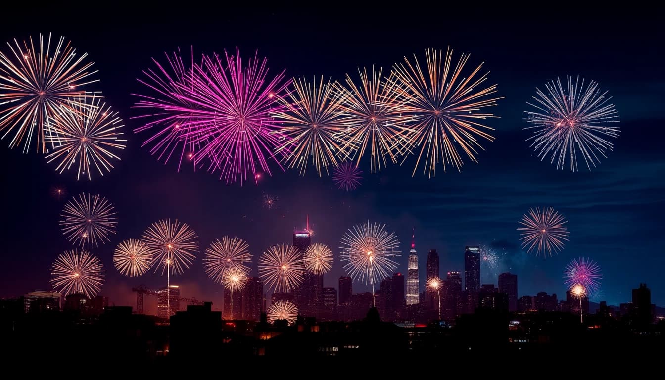 Witness dazzling diamond fireworks lighting up the night sky with colorful brilliance.