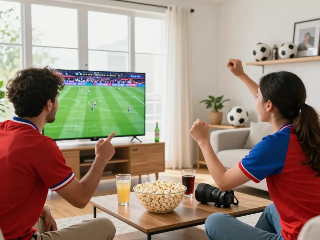 Fans enjoying a live football match on luong son tv, showcasing excitement and camaraderie.