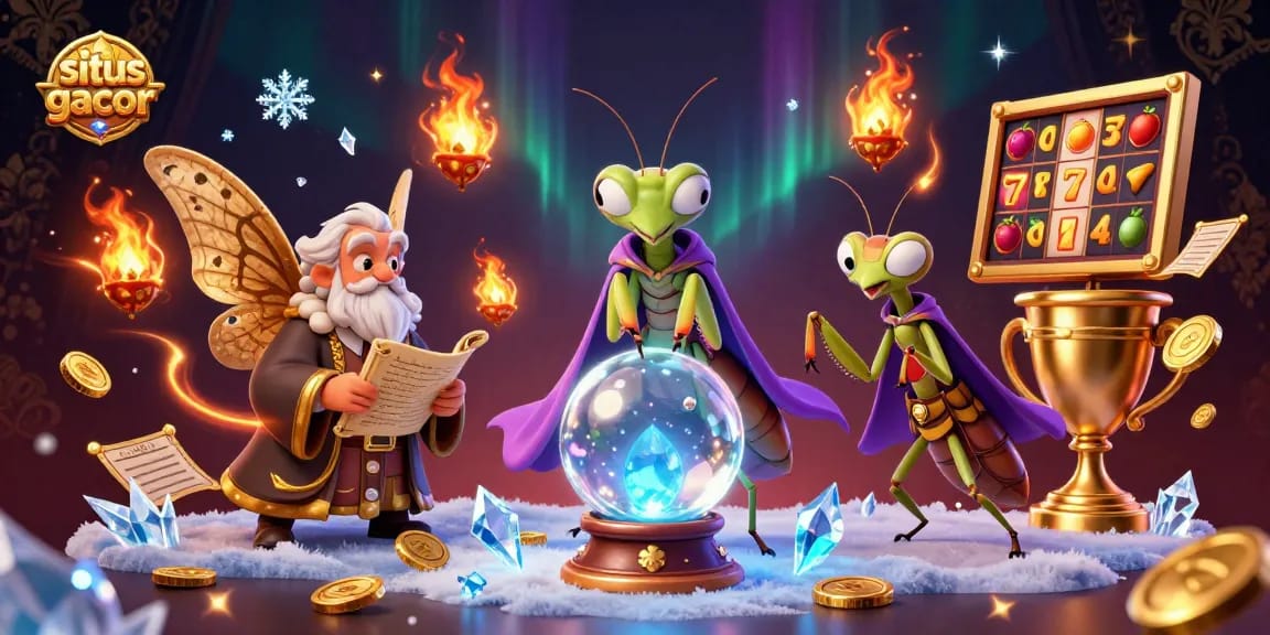 Engage with situs gacor through the mystical fortune teller and gold coins in a vibrant casino scene.