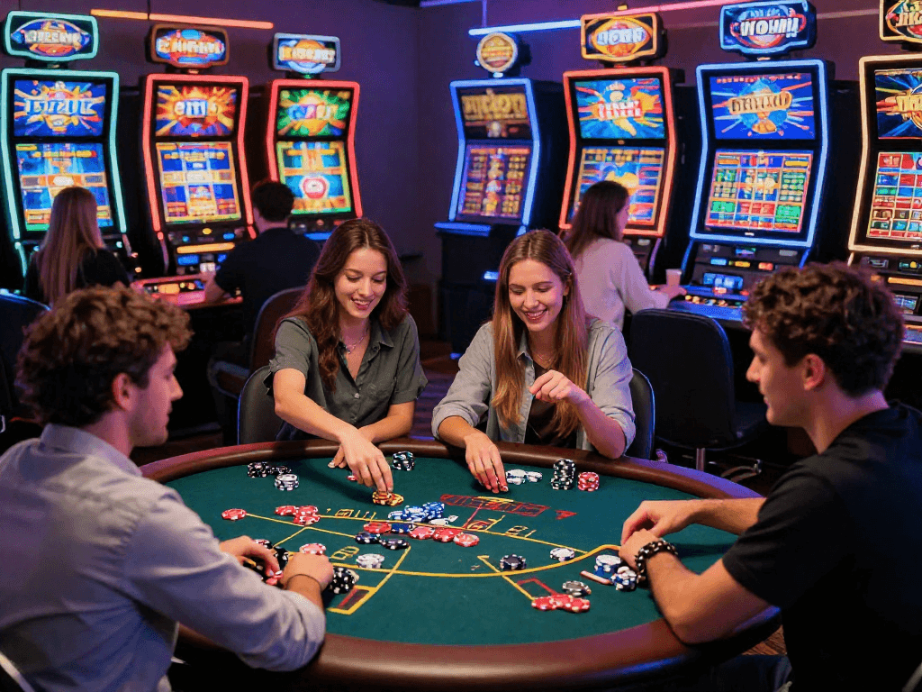 Engaging online casino scene showcasing players enjoying various games in vibrant colors, perfect for discovering a casino not on gamstop.