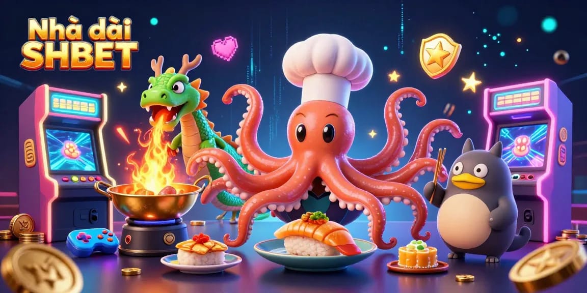 Engage with Nhà cái SHBET through a spectacular 3D illustration showcasing vibrant casino elements and unique characters.