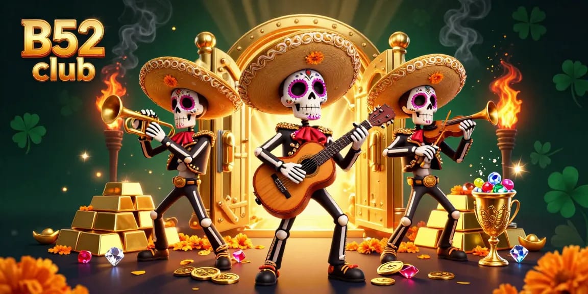 Play thrilling games at B52 club and enjoy the vibrant energy of a mariachi band amidst treasures!