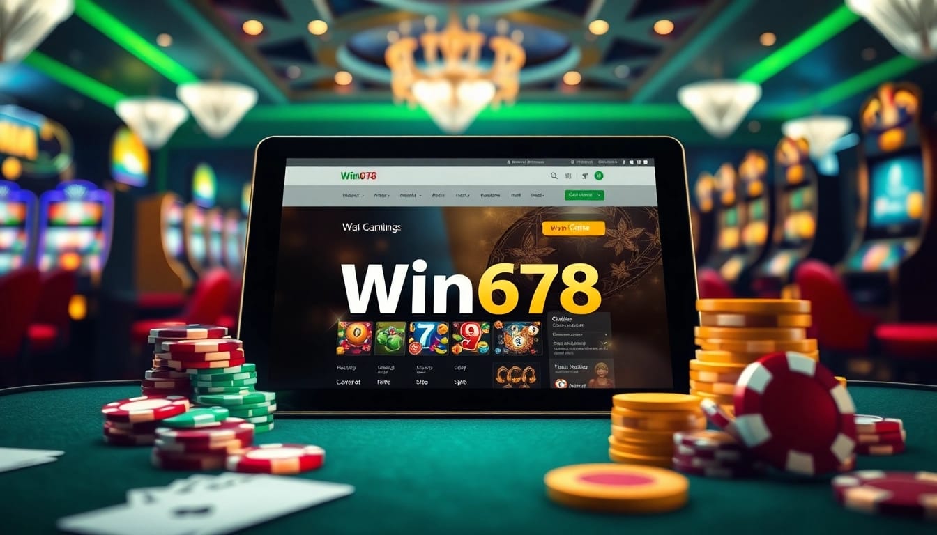 Engaging online gambling interface highlighting nhà cái win678 with vibrant casino elements.
