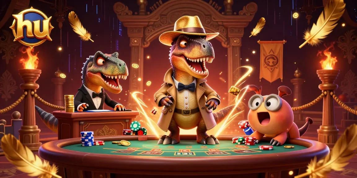 Một velociraptor card counter trong một sòng bạc hu, đang cố giấu mình tại bàn blackjack.
