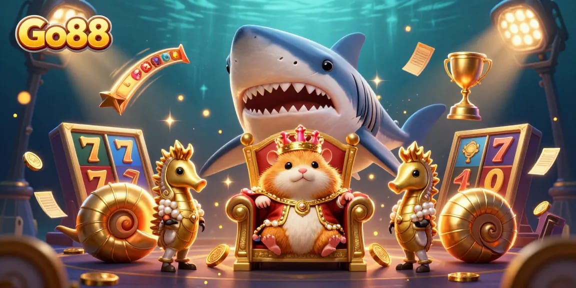 Experience the exciting Go88 slots adventure with the golden hamster king and royal underwater guards.