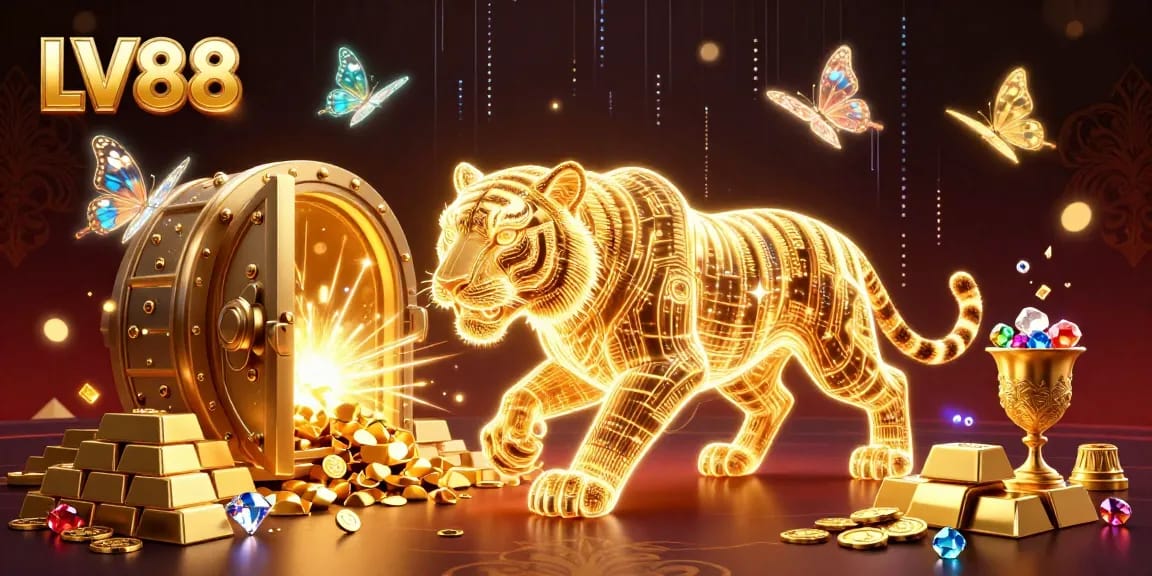 Experience thrilling wins at LV88 with an energetic digital casino scene filled with jackpots and treasures.