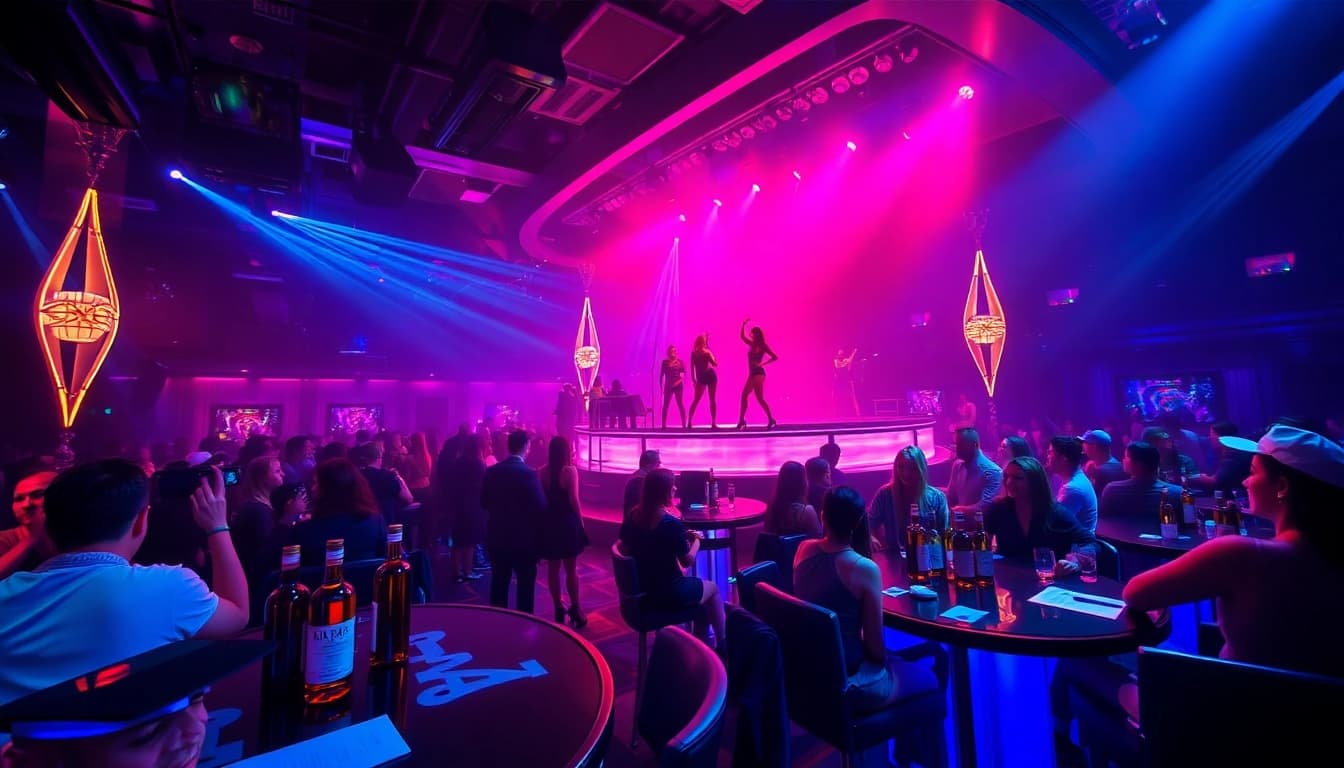 Vibrant nightlife scene at Club Noir, the top night club sxm, featuring dancers and vibrant lighting.