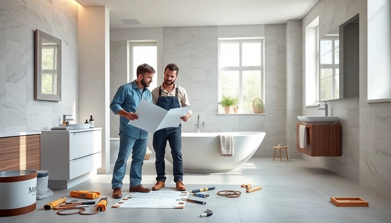Manchester bathroom fitters collaborating to create a stunning bathroom renovation.