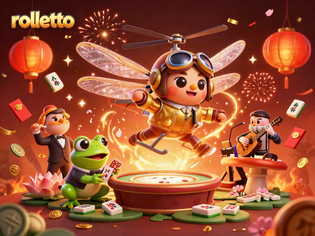 Engage with rolletto's vibrant gaming scene, showcasing a dragonfly pilot and frog dealer in action.