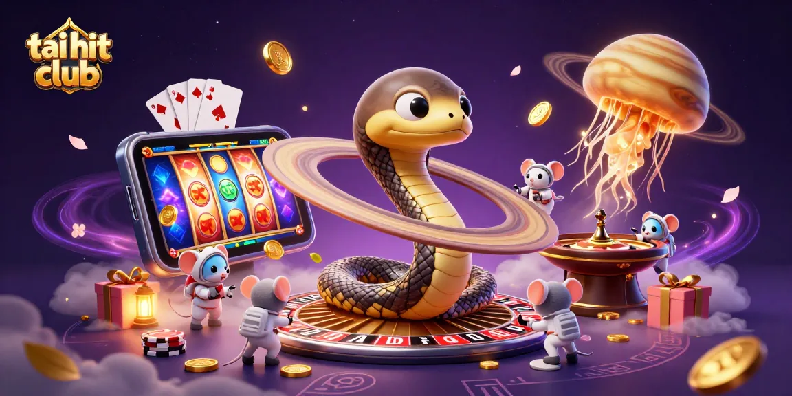 Join the excitement at tai hit club with vibrant casino games and cosmic characters in this dynamic scene.