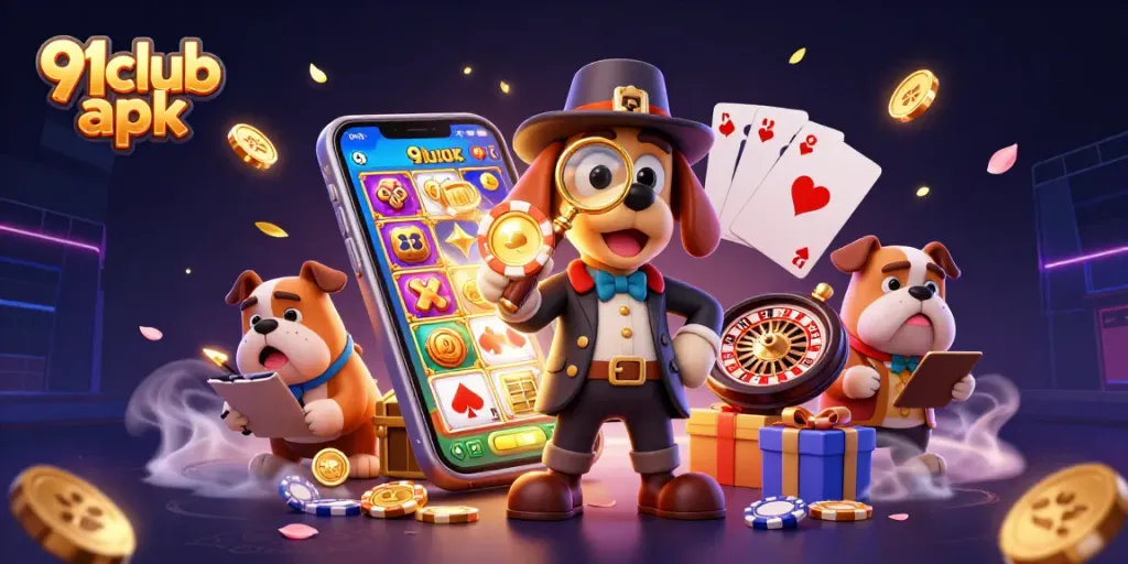 Experience the thrill of 91club apk with vibrant slot games, poker chips, and fun casino elements.