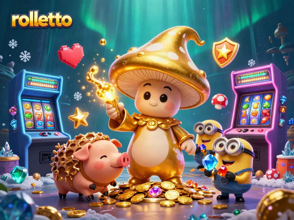 Experience the excitement at Rolletto casino with a golden wizard and treasure-filled scene.