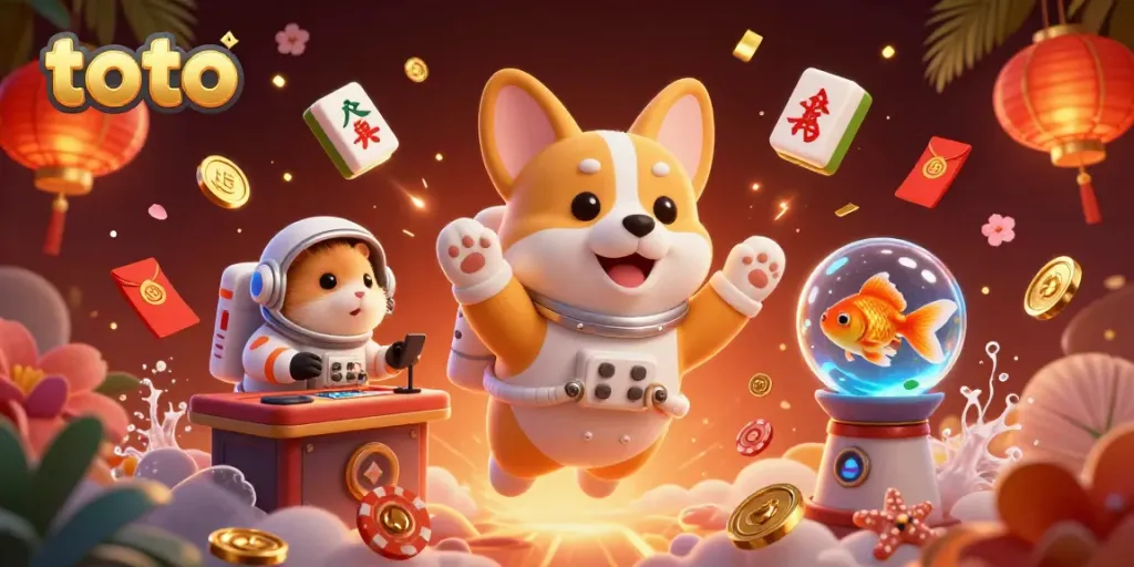 Experience thrilling gaming with Toto in a vibrant, engaging 3D casino scene.