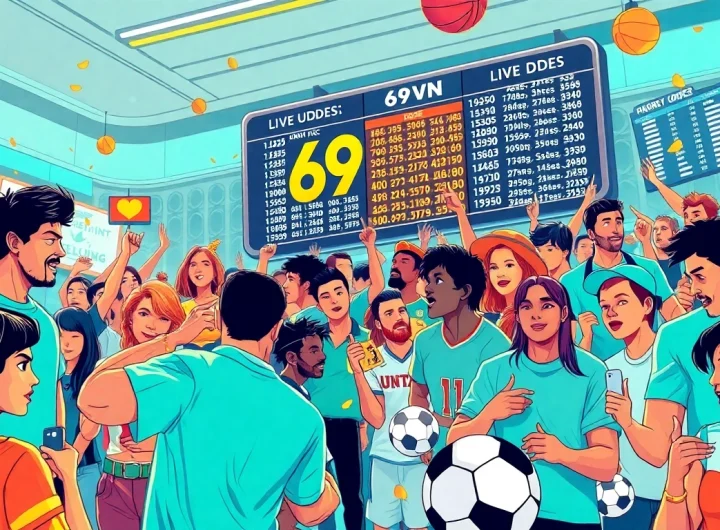 Sports betting excitement with diverse fans celebrating at 69VN's vibrant venue.