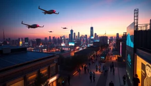 View of a futuristic cityscape showcasing New Technology innovations in urban living.