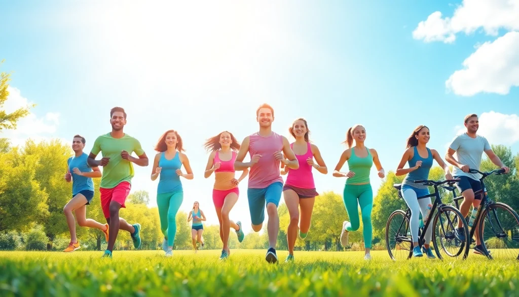 Group exercising outdoors highlighting Weight Loss through fitness activities and healthy living.