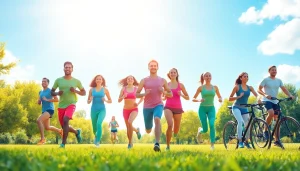 Group exercising outdoors highlighting Weight Loss through fitness activities and healthy living.