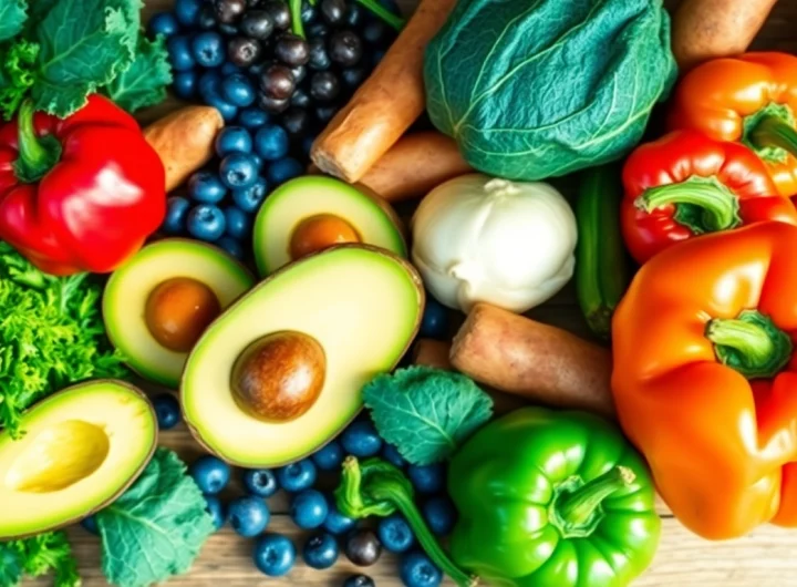 Vibrant assortment of Healthy Food including fruits and vegetables.