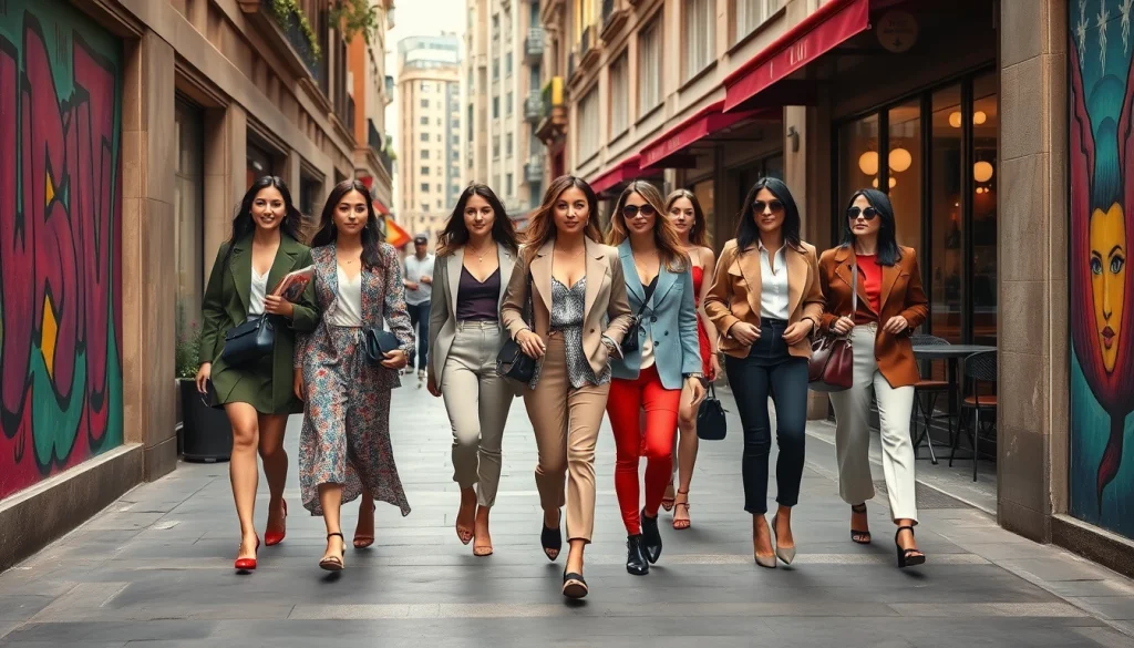 Stylish women in fashionable outfits walking through the city, embodying women fashion.