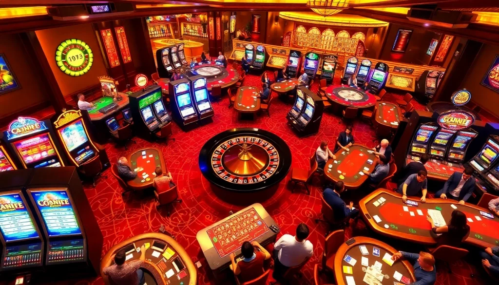 Experience the thrill of gambling at https://78win.productions/ with vibrant casino tables, bright slot machines, and engaged players.