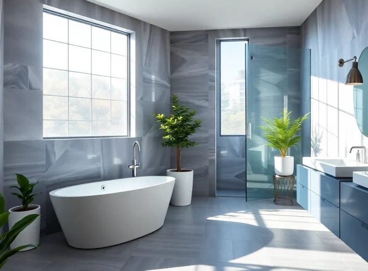 Stunning bathroom renovated by a bathroom remodeling contractor, featuring modern fixtures and natural lighting.