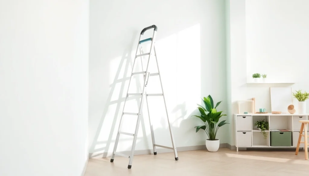 Effortlessly reach higher spaces with a durable step ladder in a modern workspace.
