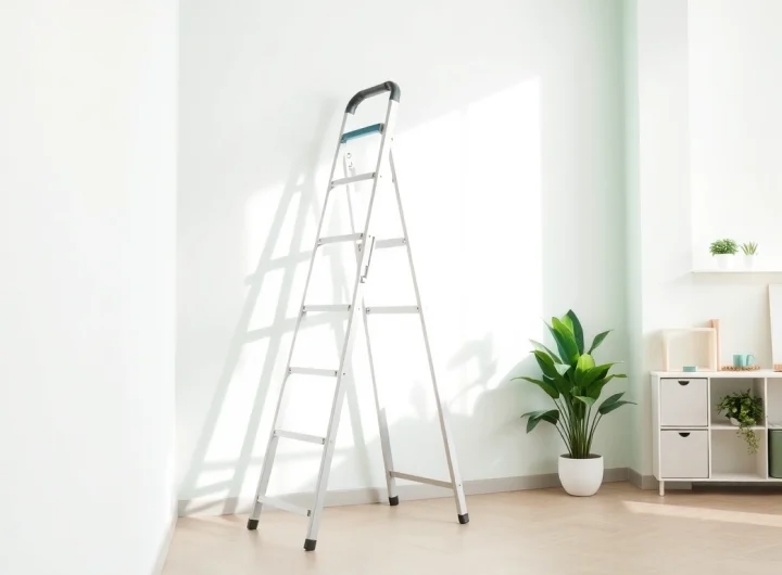 Effortlessly reach higher spaces with a durable step ladder in a modern workspace.