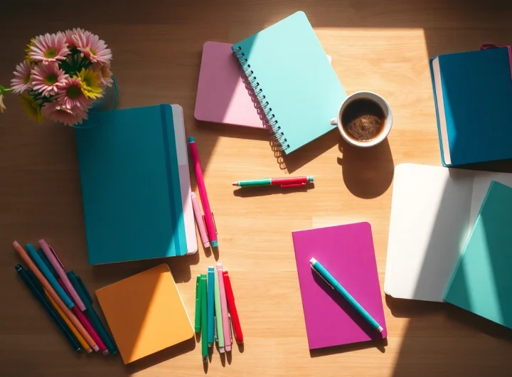 Stunning collection of stationery UK essentials on a wooden desk.