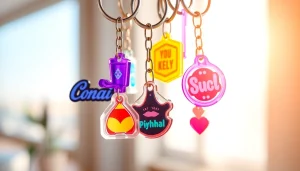 Explore vibrant and custom-designed acrylic keychain custom showcasing intricate details and bright colors.