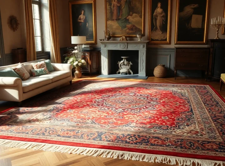 Showcasing a Tappeto persiano Milano, this exquisite Persian rug enhances the elegance of a chic interior.