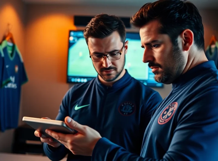 Marco Silva analyzing match strategies in a tactical room filled with sports memorabilia.