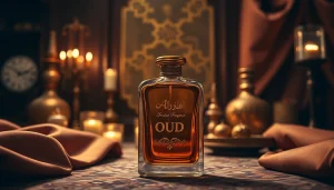Explore a distinct Arabian Oud dupe fragrance in an elegant and luxurious setting.