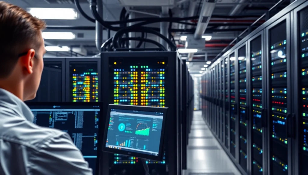 Monitor servers in a professional data center, highlight cheap colocation options.