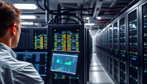 Monitor servers in a professional data center, highlight cheap colocation options.