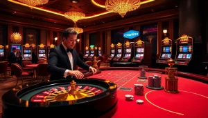 Experience the excitement of nhà cái GG88 with professional gaming tables and vibrant casino visuals.