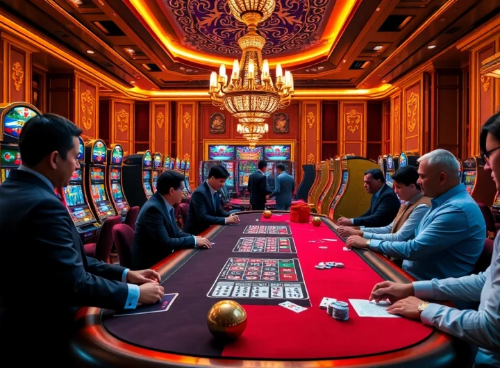 KJC players enjoy a thrilling experience at a luxurious casino table surrounded by elegant decor.