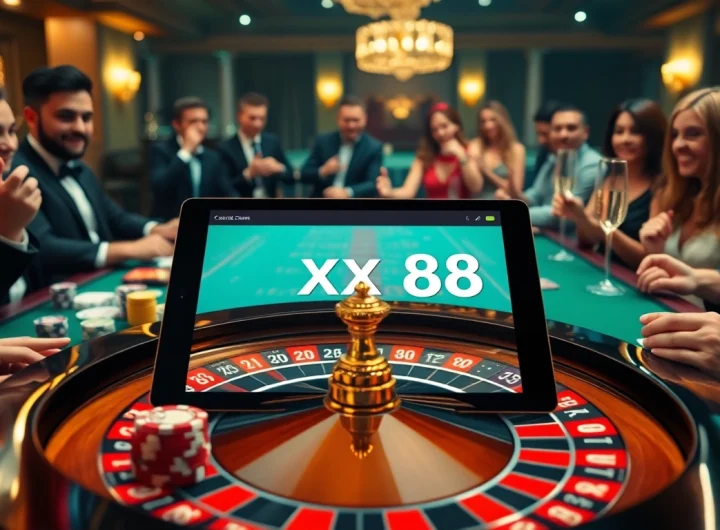 Excited players enjoying a winning moment at the luxurious casino table featuring https://xx88.promo/.