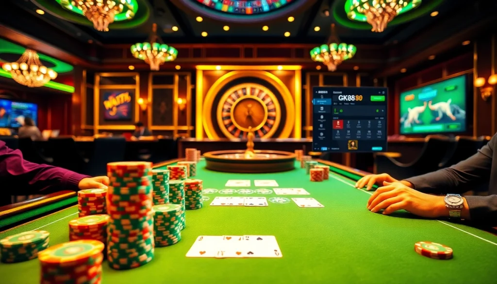 Experience the thrill of GK88 online betting at a vibrant casino poker table.