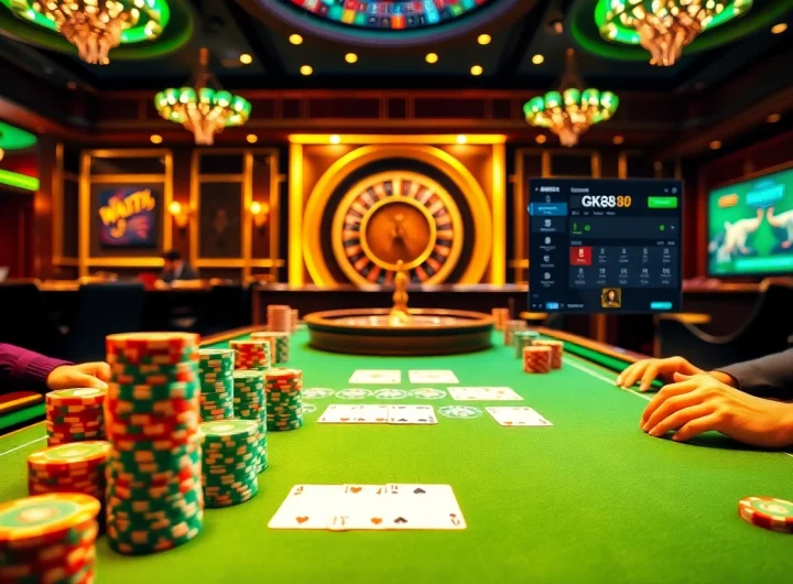 Experience the thrill of GK88 online betting at a vibrant casino poker table.