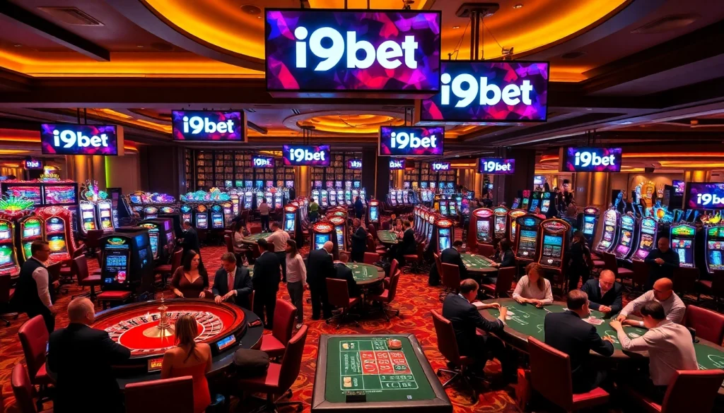 Experience thrilling gaming action at i9bet with players enjoying roulette and poker tables.