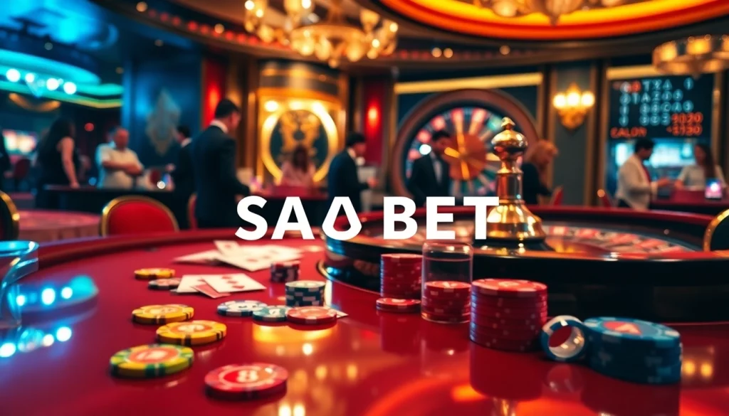 Engaged players enjoy gaming at SAO BET casino tables with vibrant poker chips.