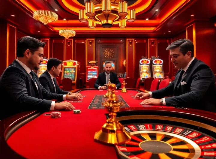 Join the excitement at https://vnew88.vip/ with high-stakes poker action and luxury casino elements in a vibrant scene.