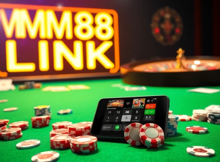 Exciting gambling scene showcasing MM88 LINK with roulette and poker elements