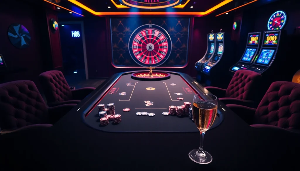 Experience the thrill of gambling at Hi88 with luxurious poker tables and vibrant slot machines.