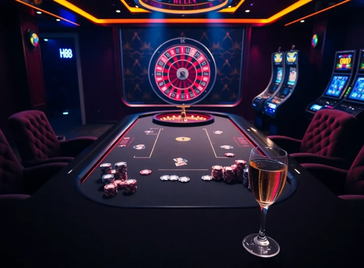 Experience the thrill of gambling at Hi88 with luxurious poker tables and vibrant slot machines.