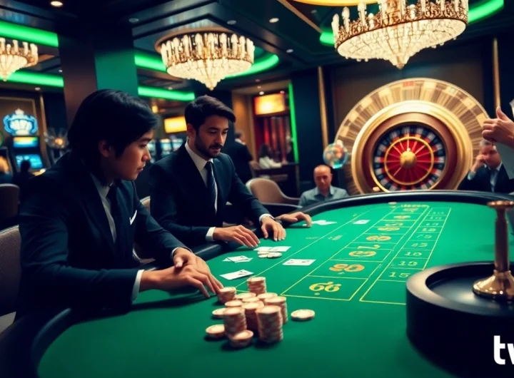 Exciting poker game at tv88 casino with professional players and vibrant atmosphere.