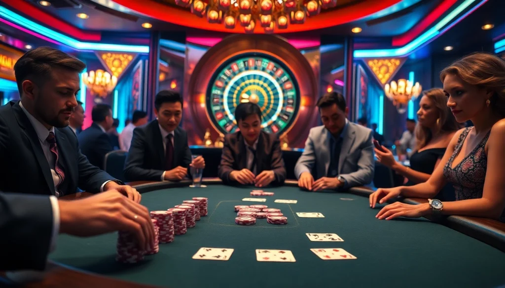Experience high-stakes action at the win55 poker table surrounded by vibrant chips and cards.