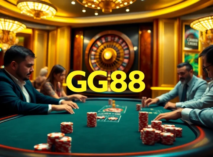 Players engaged in a high-stakes poker game at GG88's luxurious casino table.
