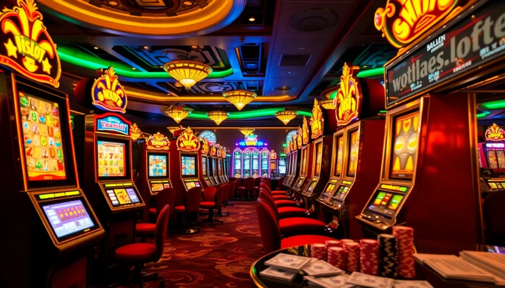 Players enjoying the excitement of doaslot slot machines in a luxurious casino setting.